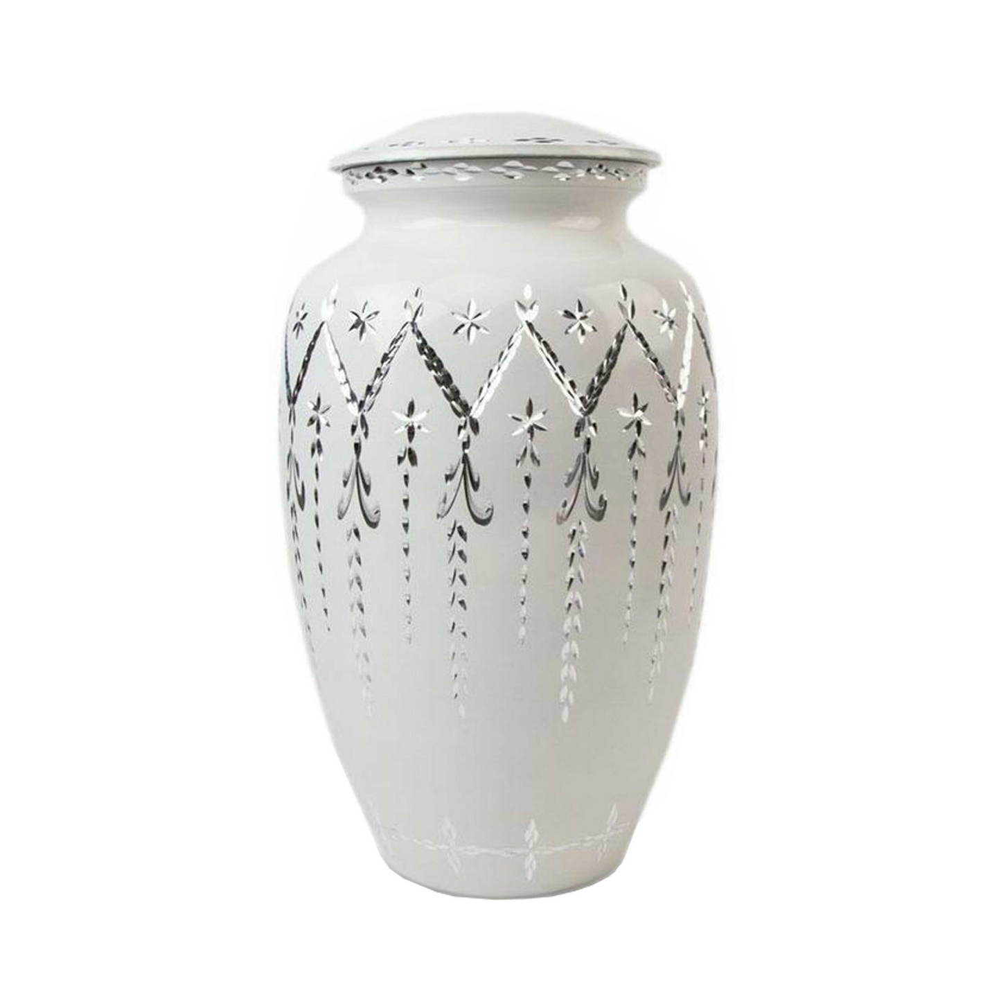 White Engraved Classic Cremation Urn for Human Ashes