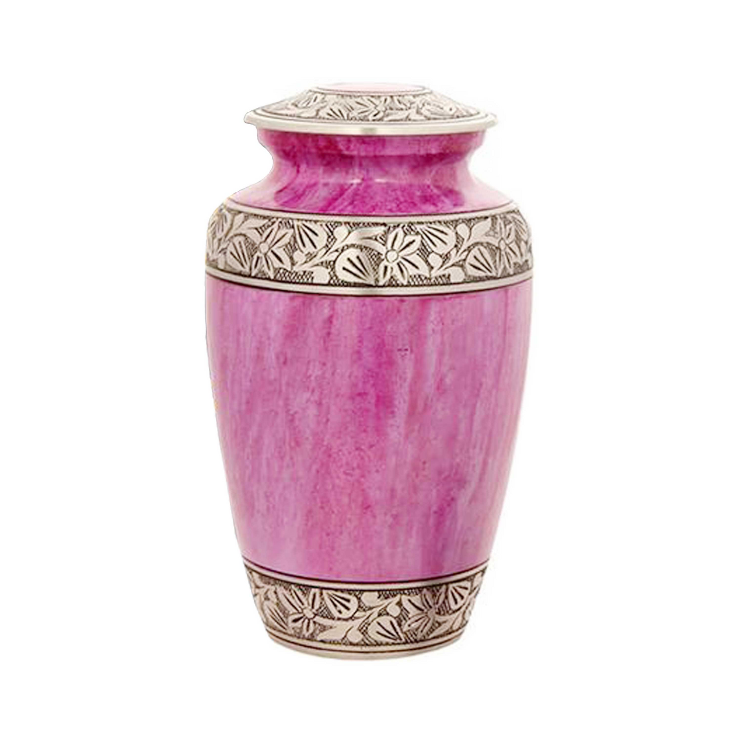 Pink and White Marbled Engraved Classic Cremation Urn for Human Ashes
