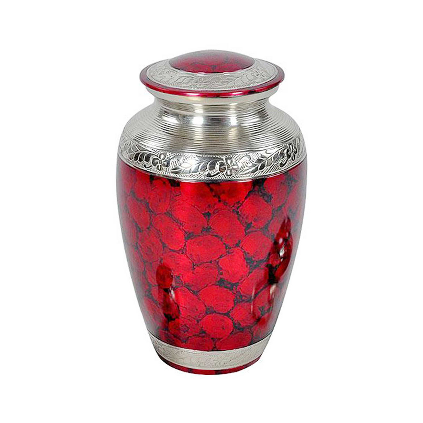 Red and Black Cloud Silver Engraved Classic Cremation Urn for Human Ashes