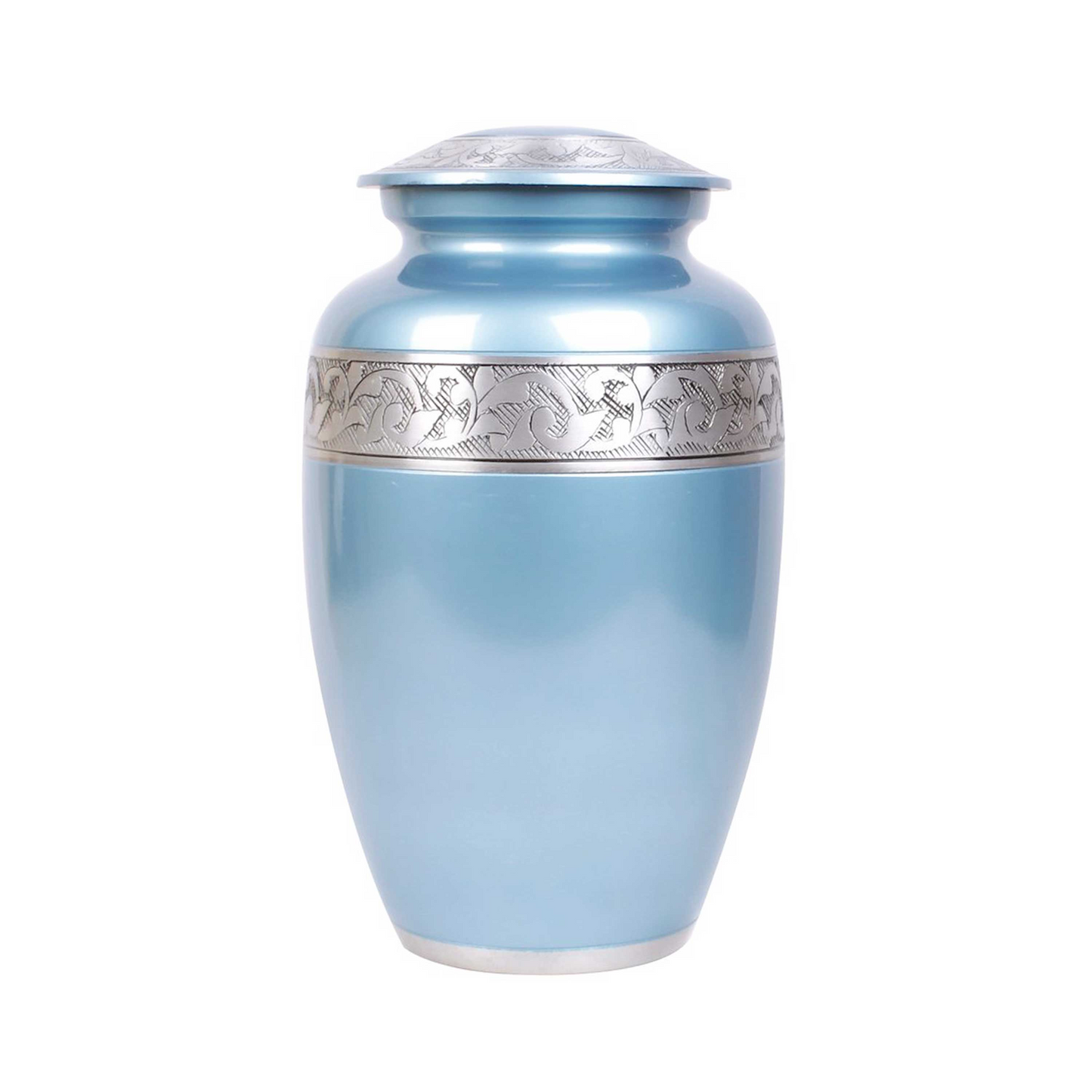 Metallic Sky Blue Classic Cremation Urn for Human Ashes