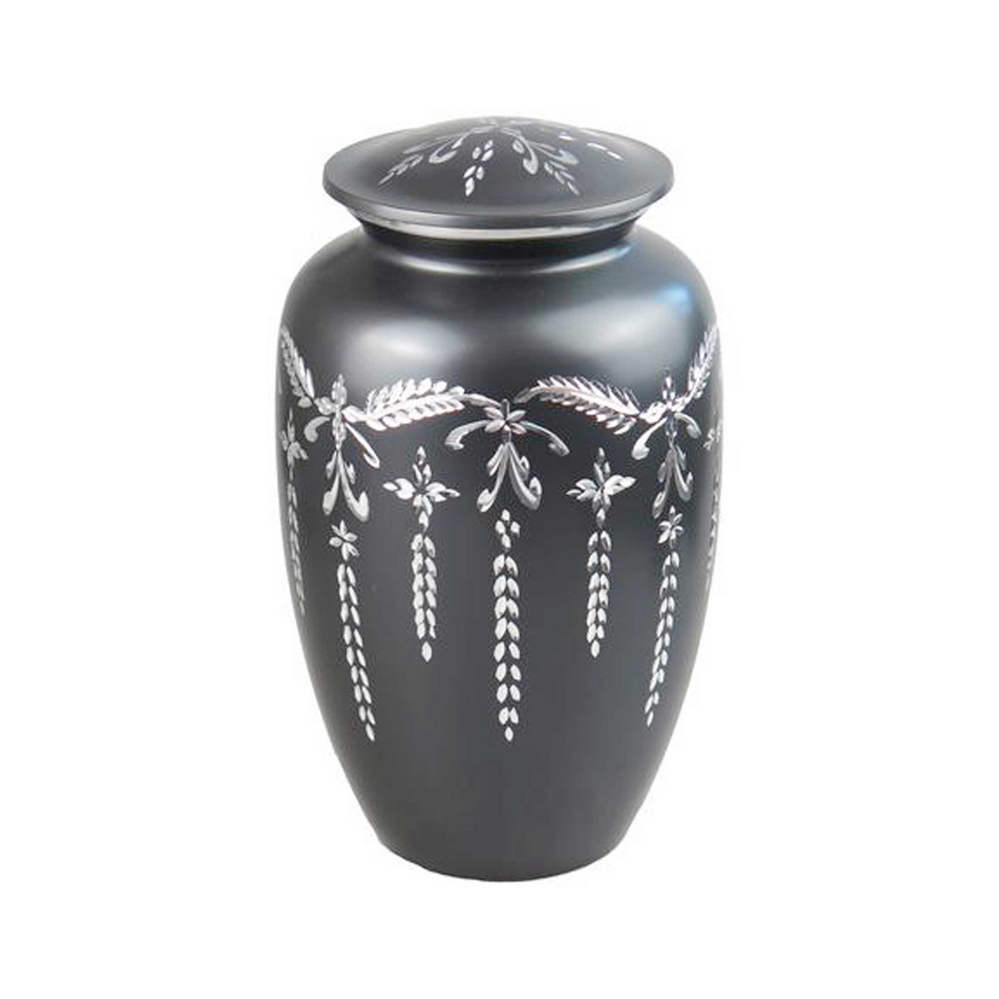 Light Black Shiny Engraved Classic Cremation Urn for Human Ashes