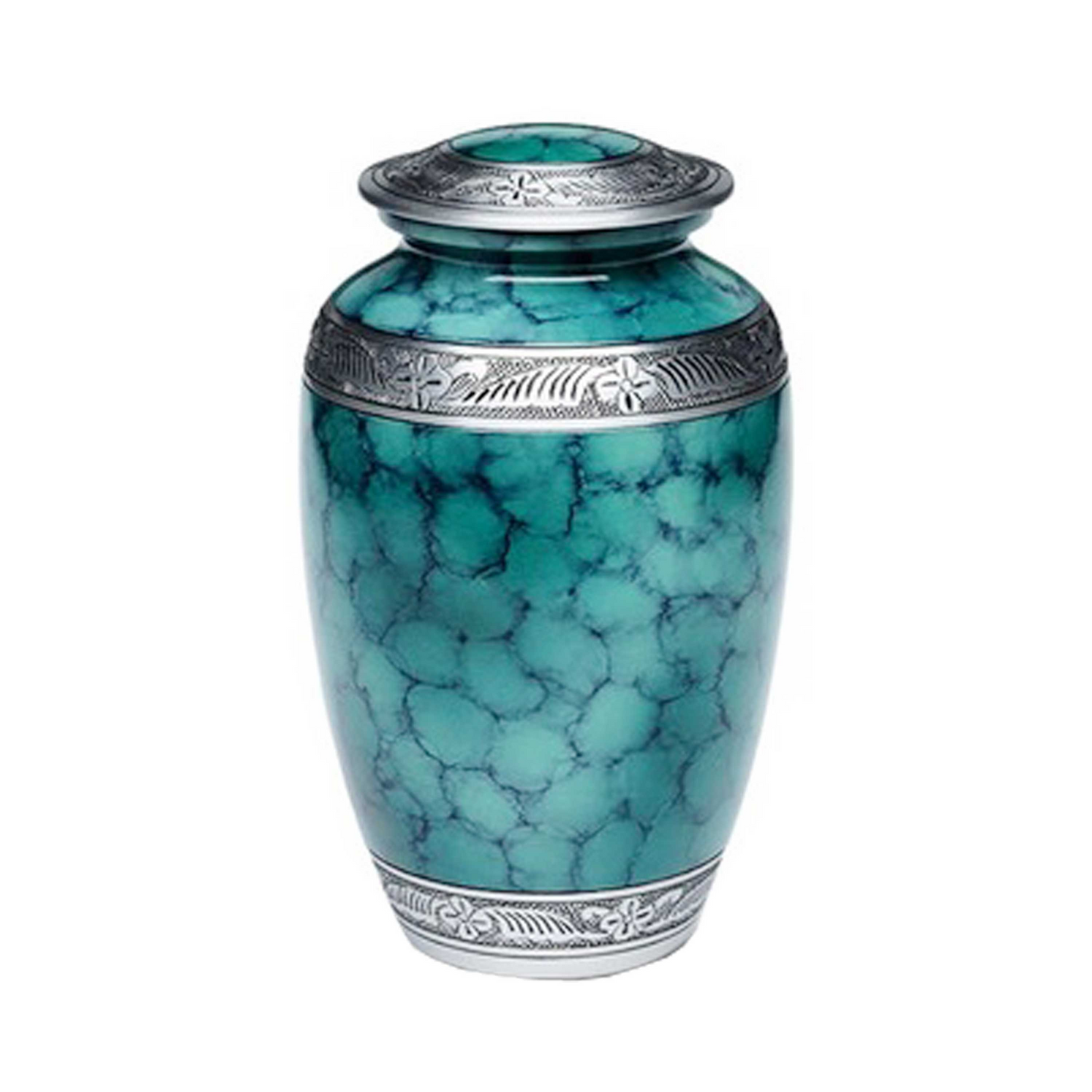 The Light Teal Clouds Floral Engraved Classic Cremation Urn for Human Ashes