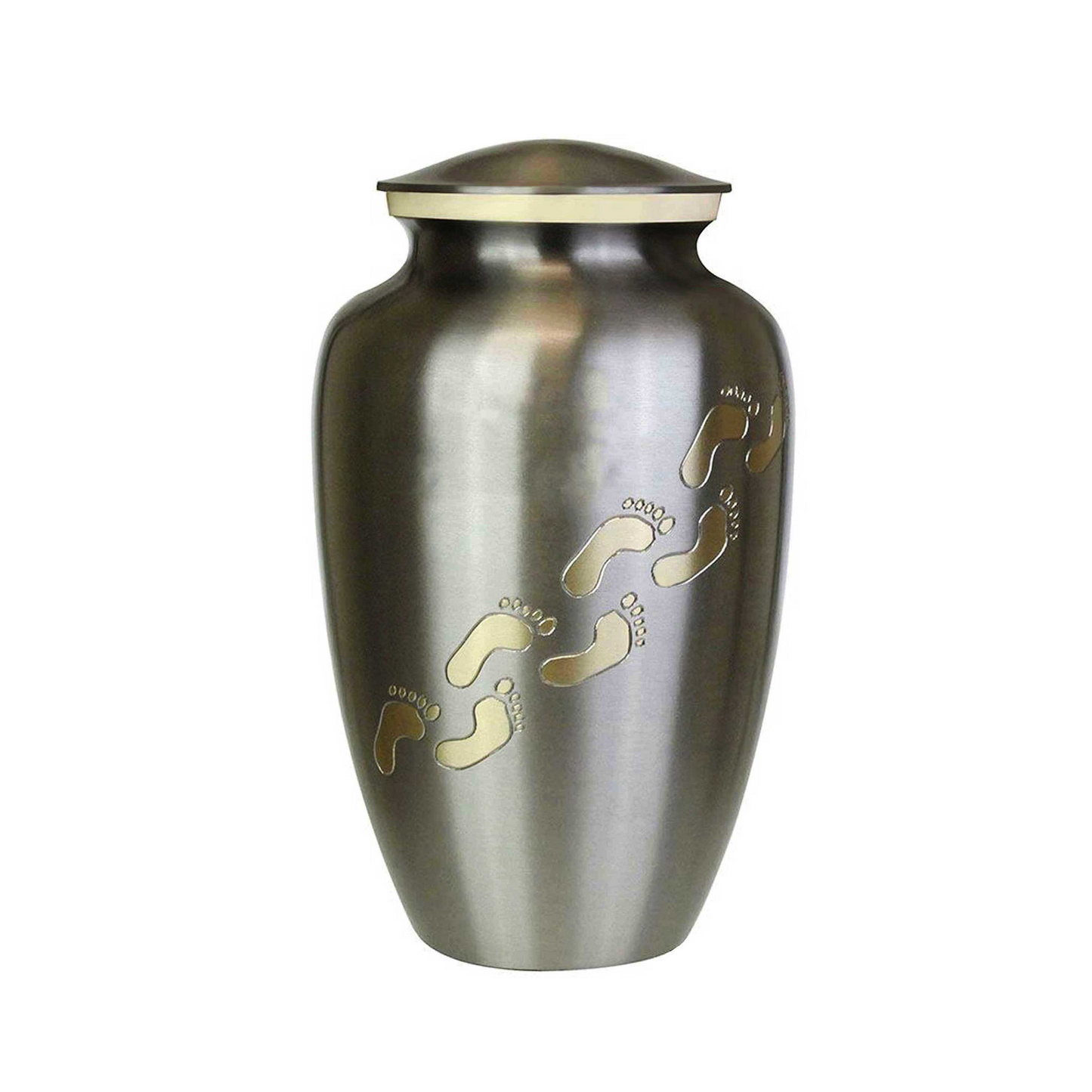 Feet Engraved Silver Metal Classic Cremation Urn for Human Ashes