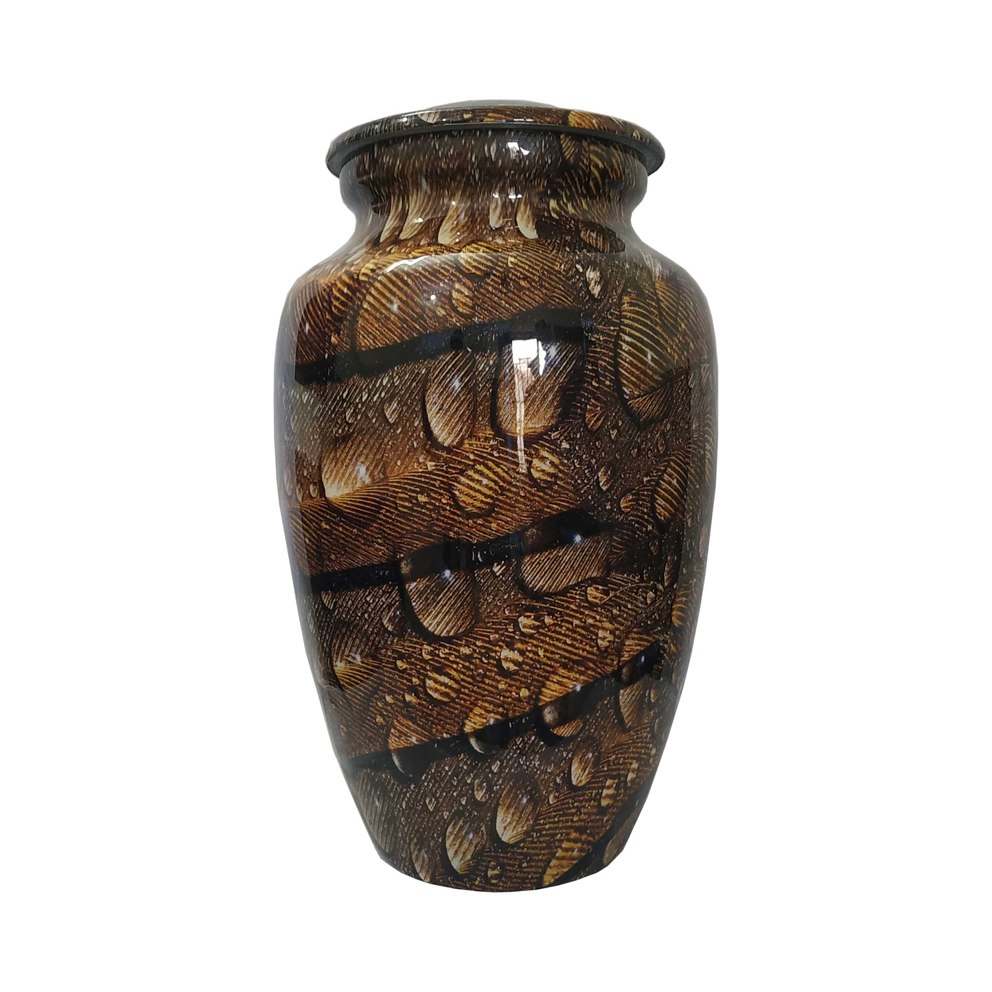 Brown Unreal Water Drops Printed Cremation Urn for Human Ashes