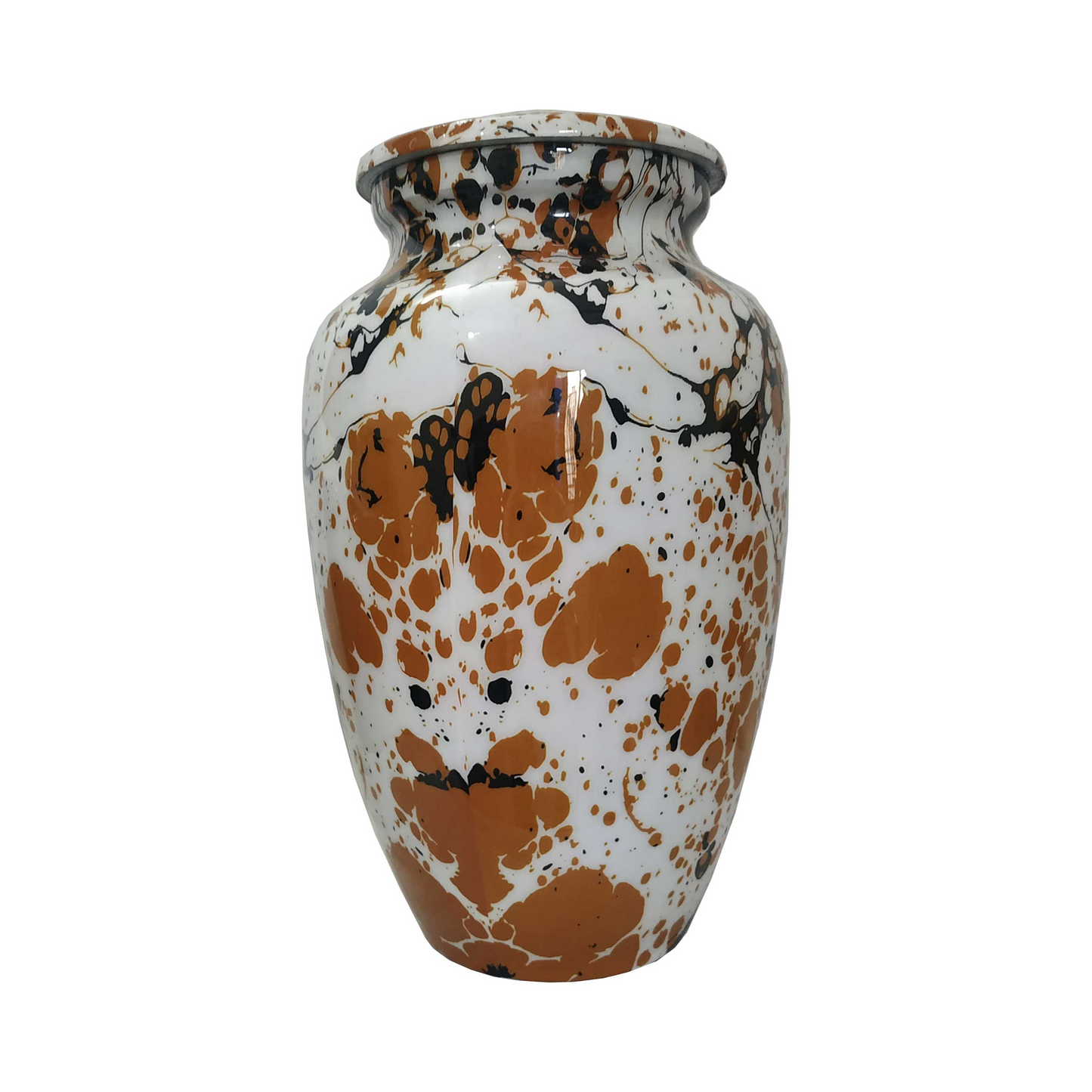 Brown Splashed White Printed Cremation Urn for Human Ashes