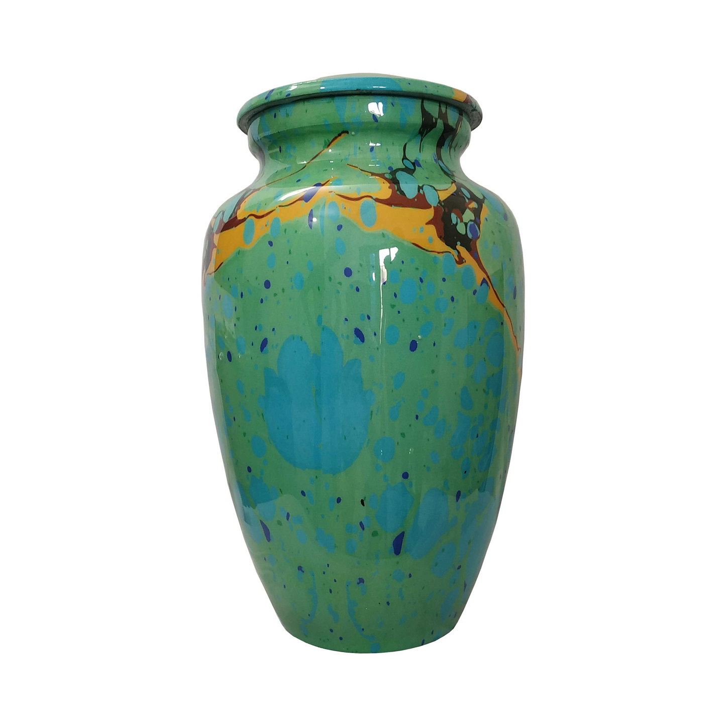 Multi-Color Splashed Green Printed Cremation Urn for Human Ashes