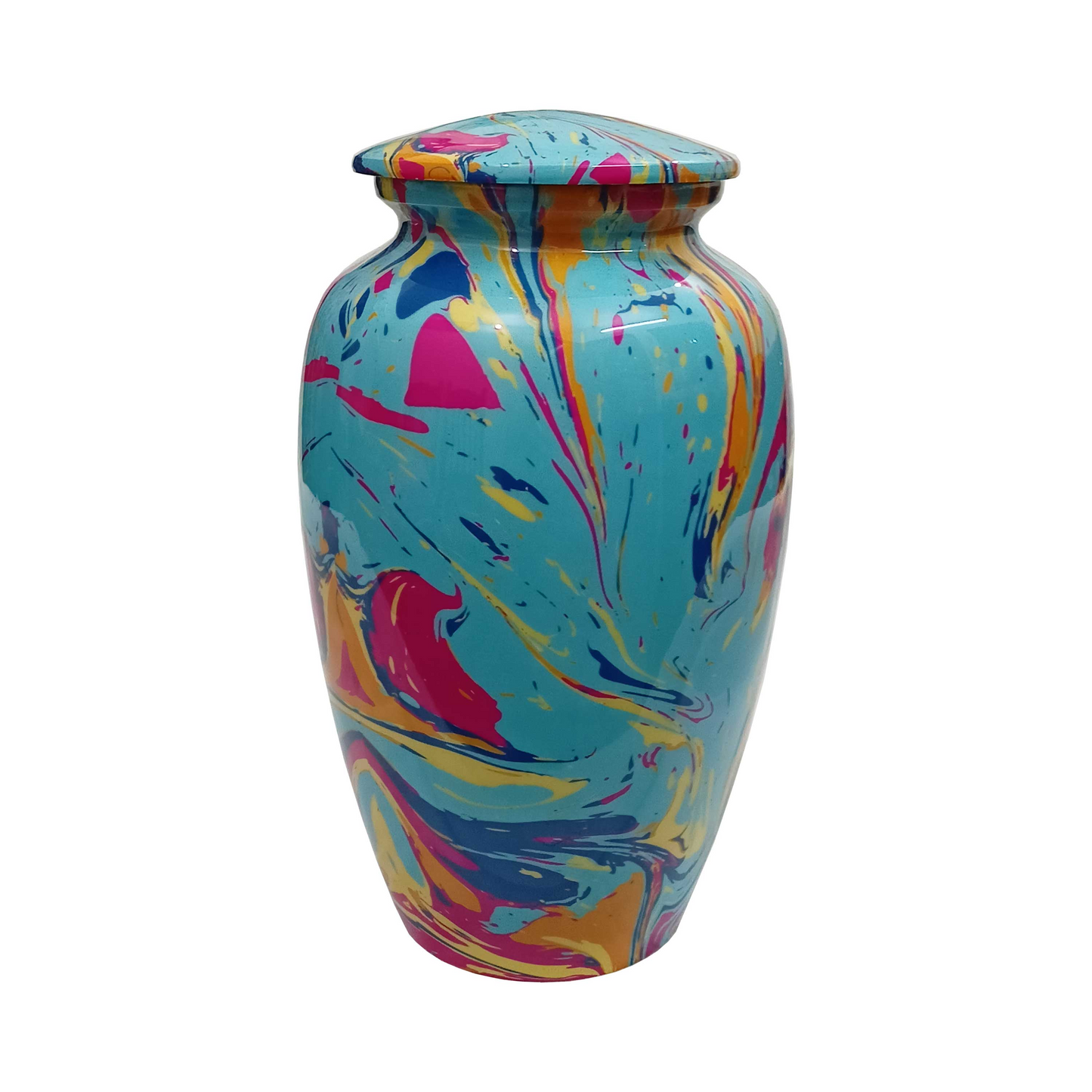 Multi-Color Splashed Blue Printed Cremation Urn for Human Ashes
