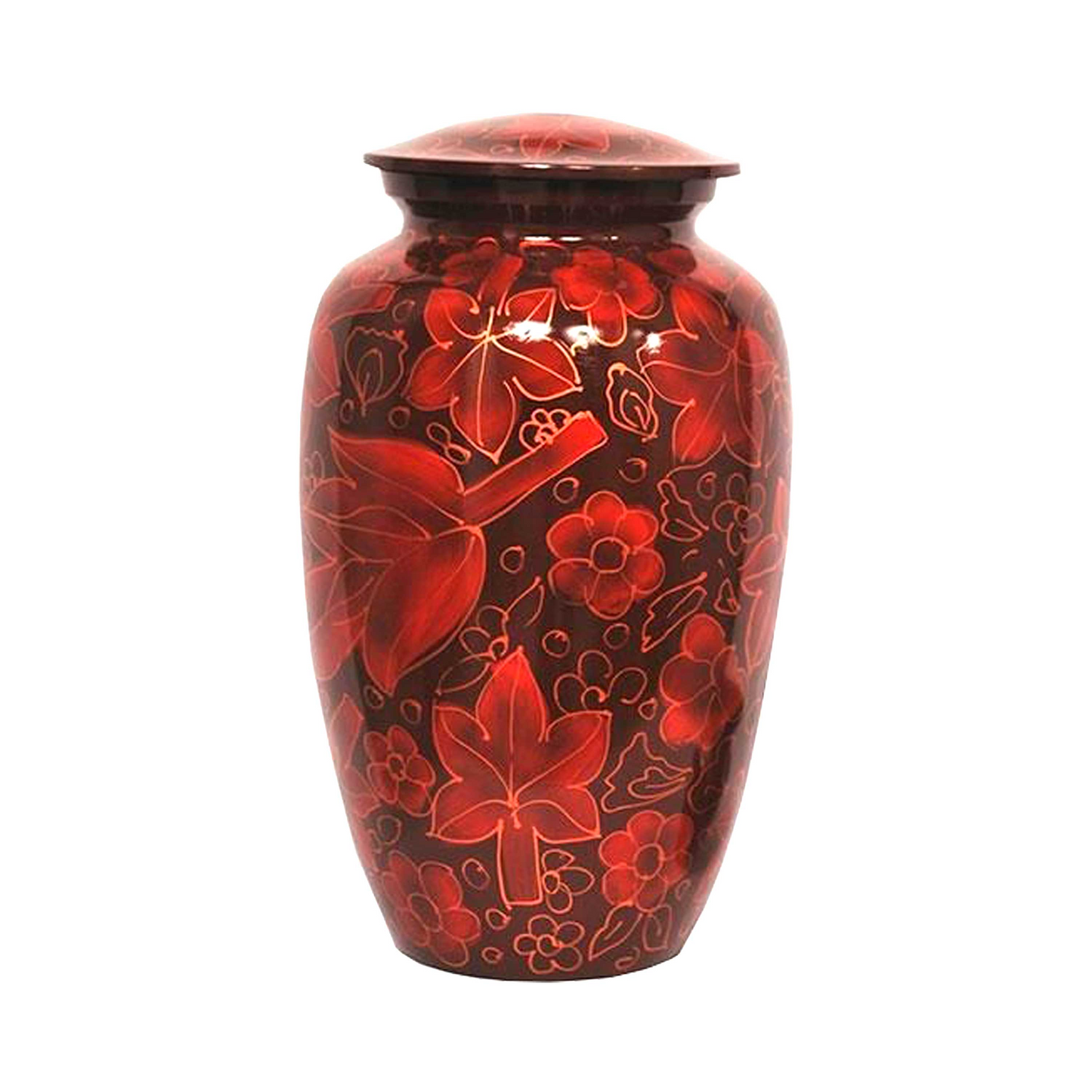Red Floral Printed Cremation Urn for Human Ashes
