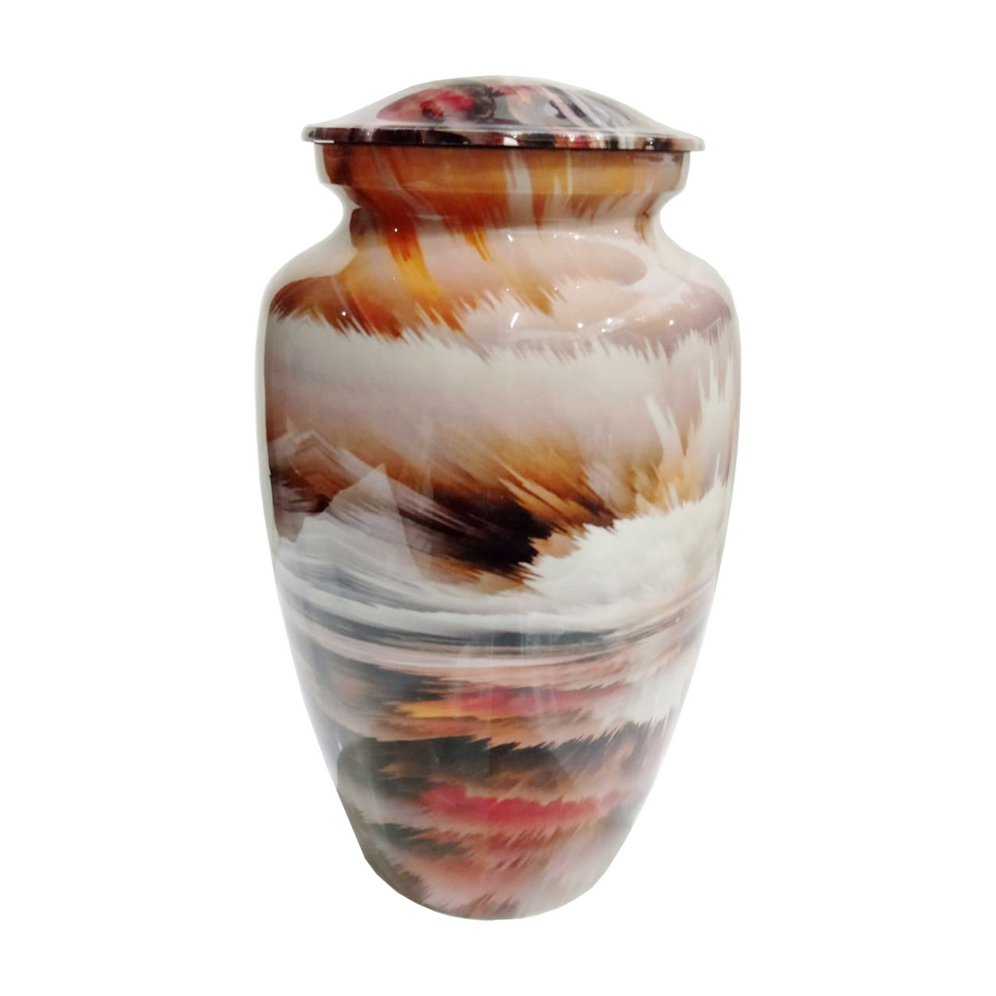 Brown & White Ikat Pattern Printed Cremation Urn for Human Ashes