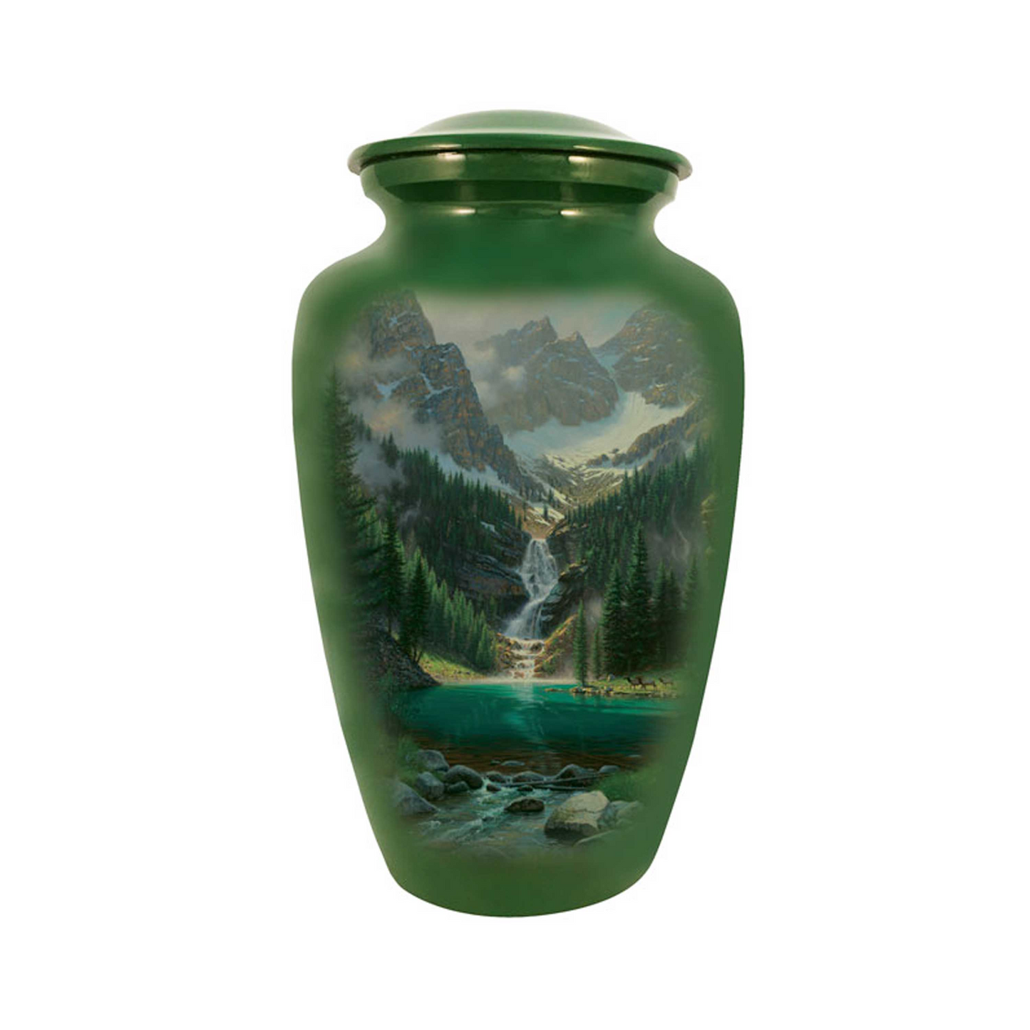 Hills & Kempty Fall Printed Green Cremation Urn for Human Ashes