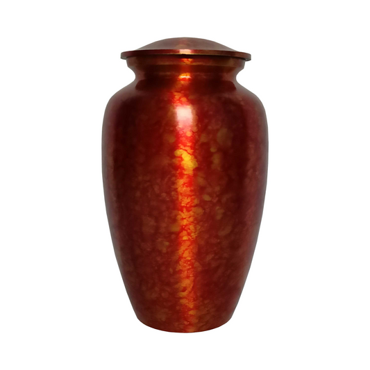 Red and Yellow Textured Classic Cremation Urn for Human Ashes