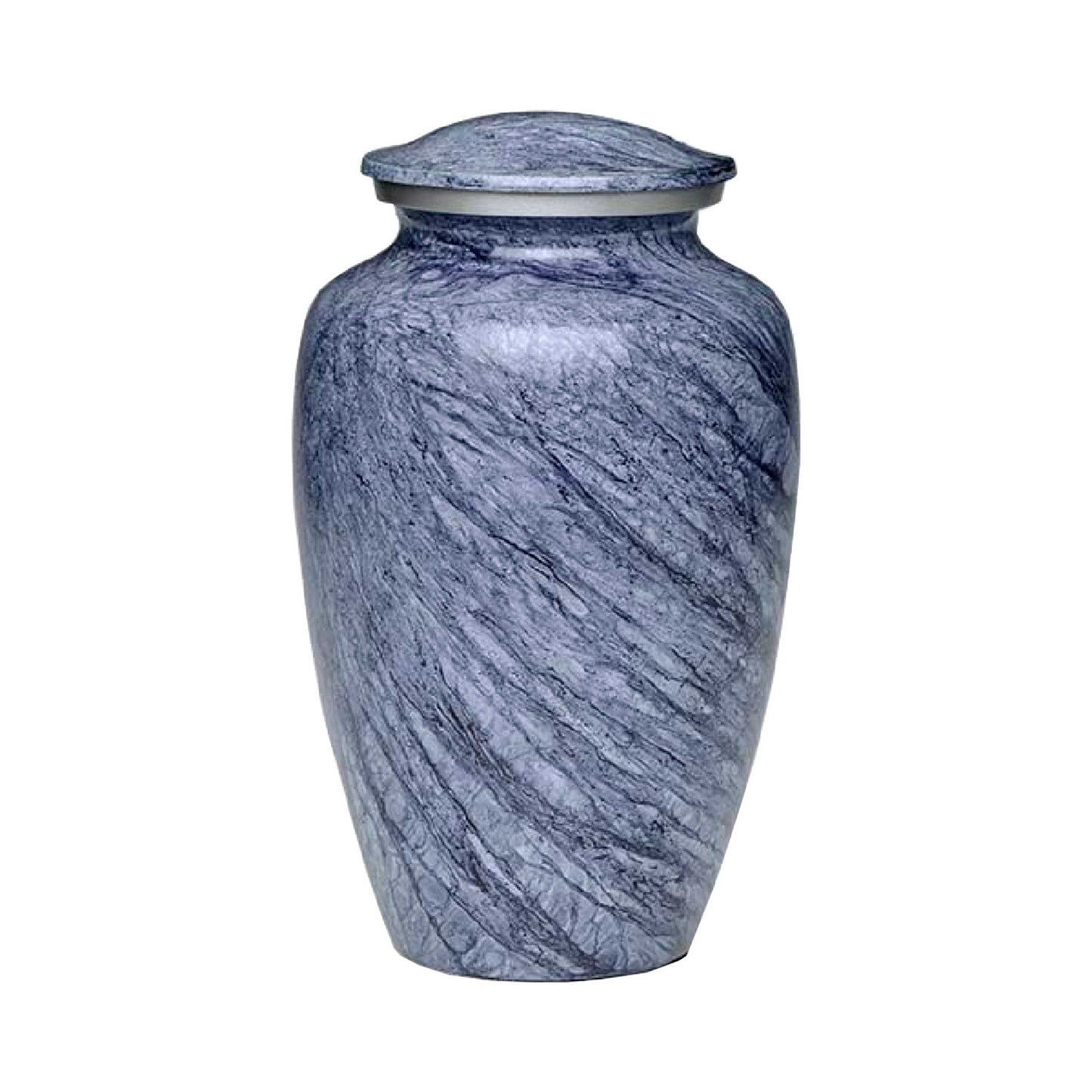 A vibrant blue cremation urn with a smooth design, featuring a lid on top.