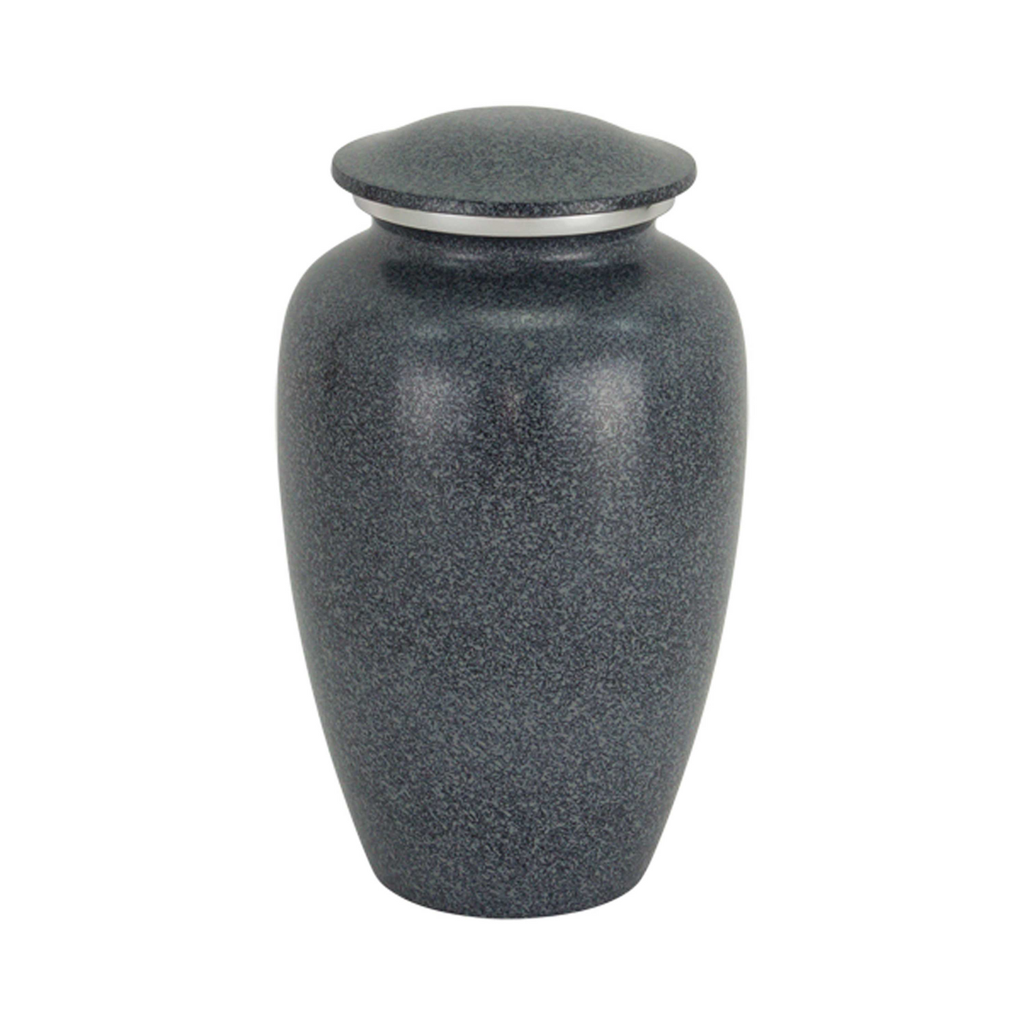 A smooth, soft grey cremation urn with a gentle, foamy texture, with a lid on top.