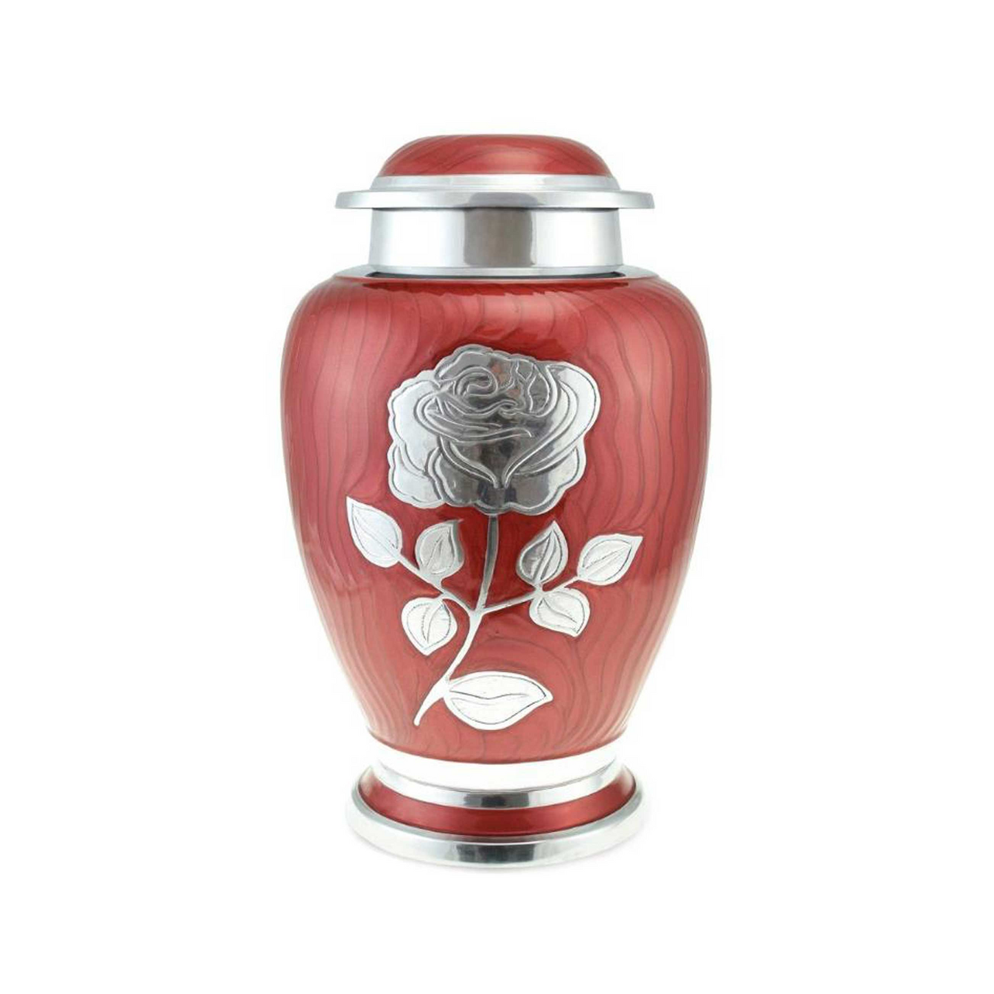 Red & Silver with Gratification Rose Cremation Urn for Human Ashes