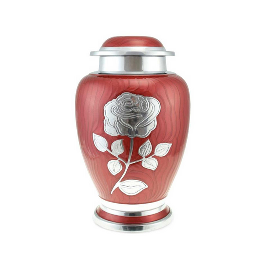 Red & Silver Rose Cremation Urn for Human Ashes
