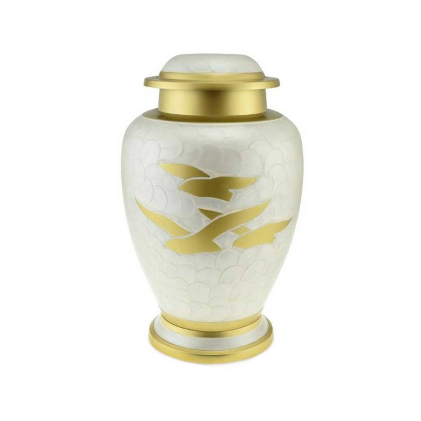 Dove White & Golden Unreal Soaring Birds Cremation Urn for Human Ashes