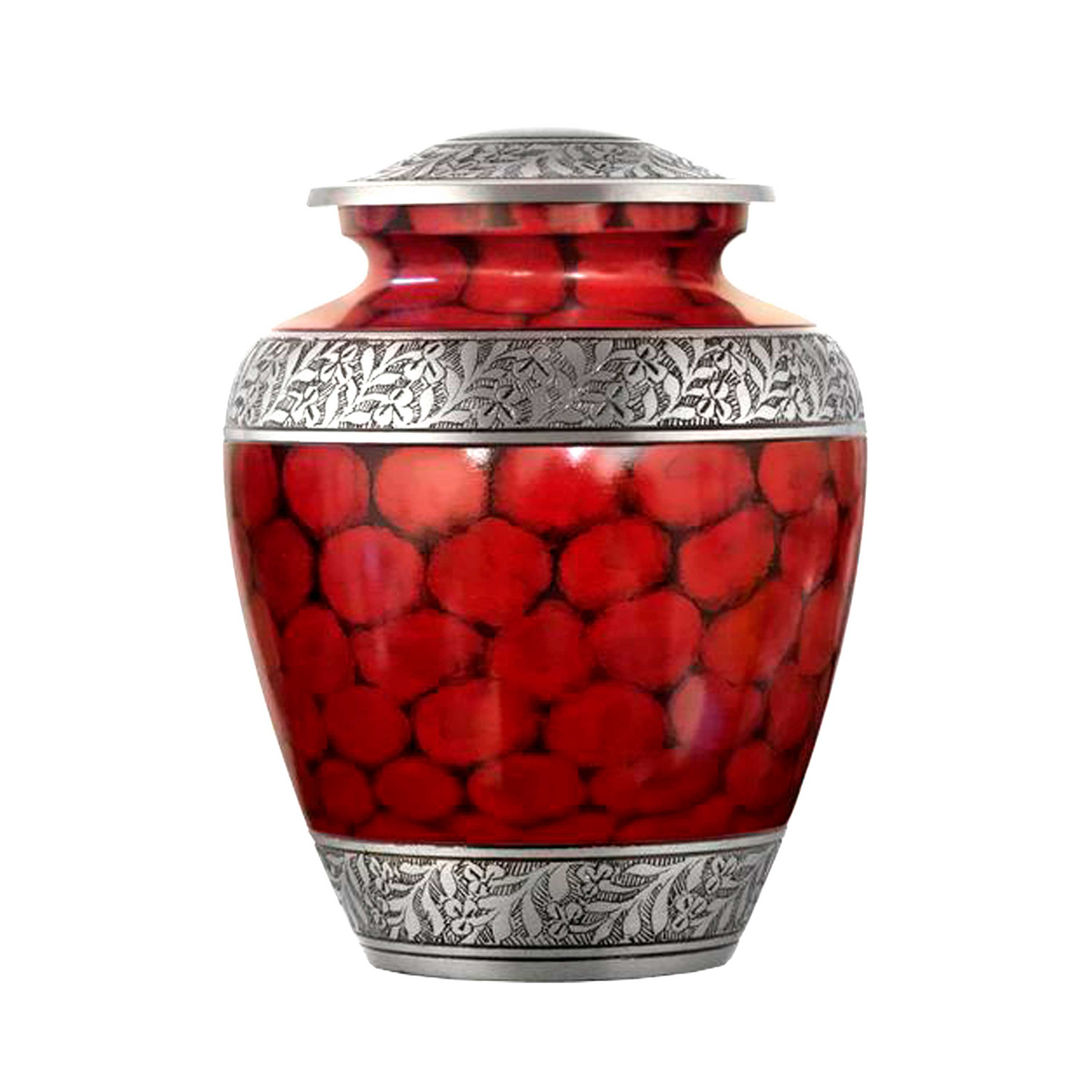 Red Sponged Stylish Metal Cremation Urn for Human Ashes