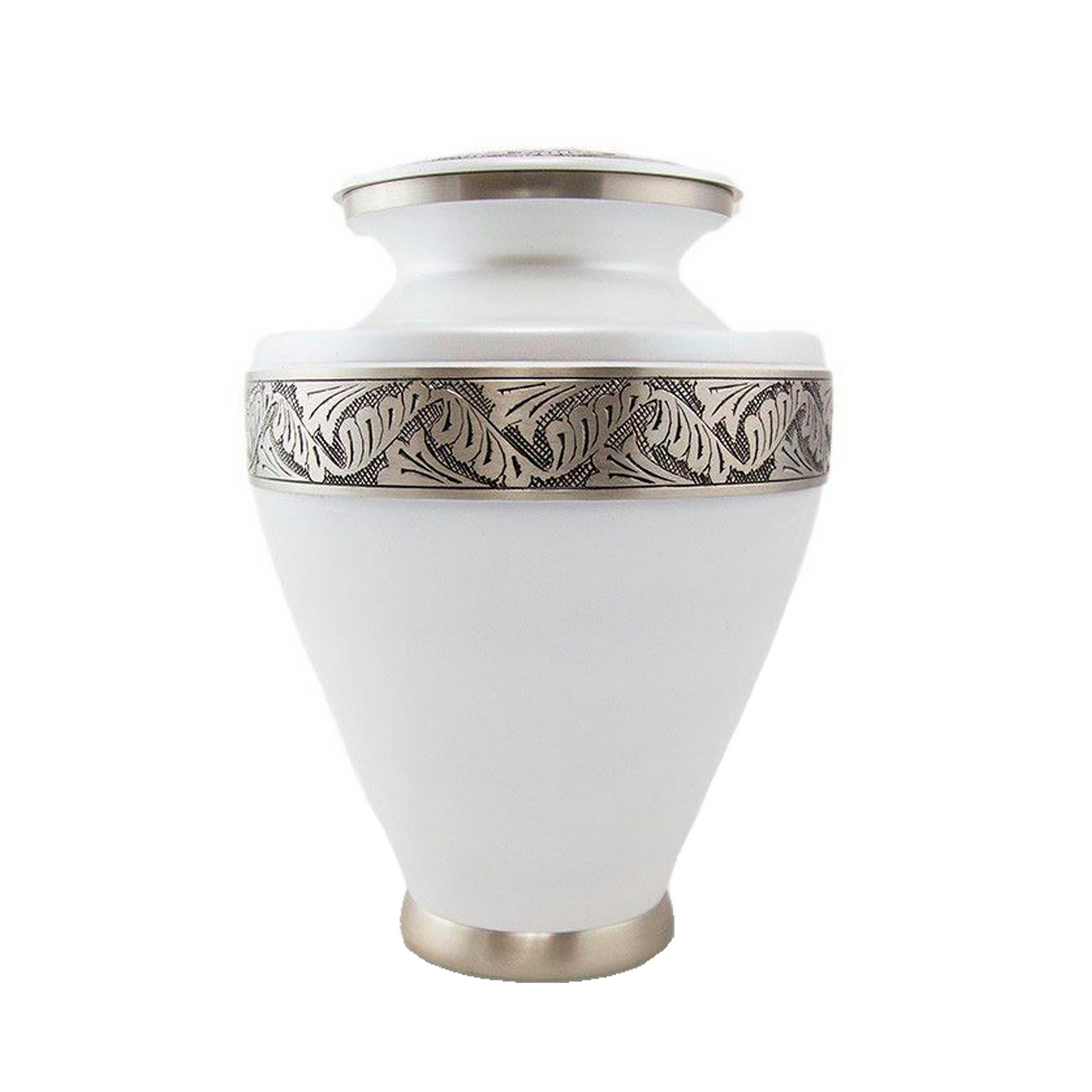 Milano White Engraved Banded Cremation Urn for Human Ashes