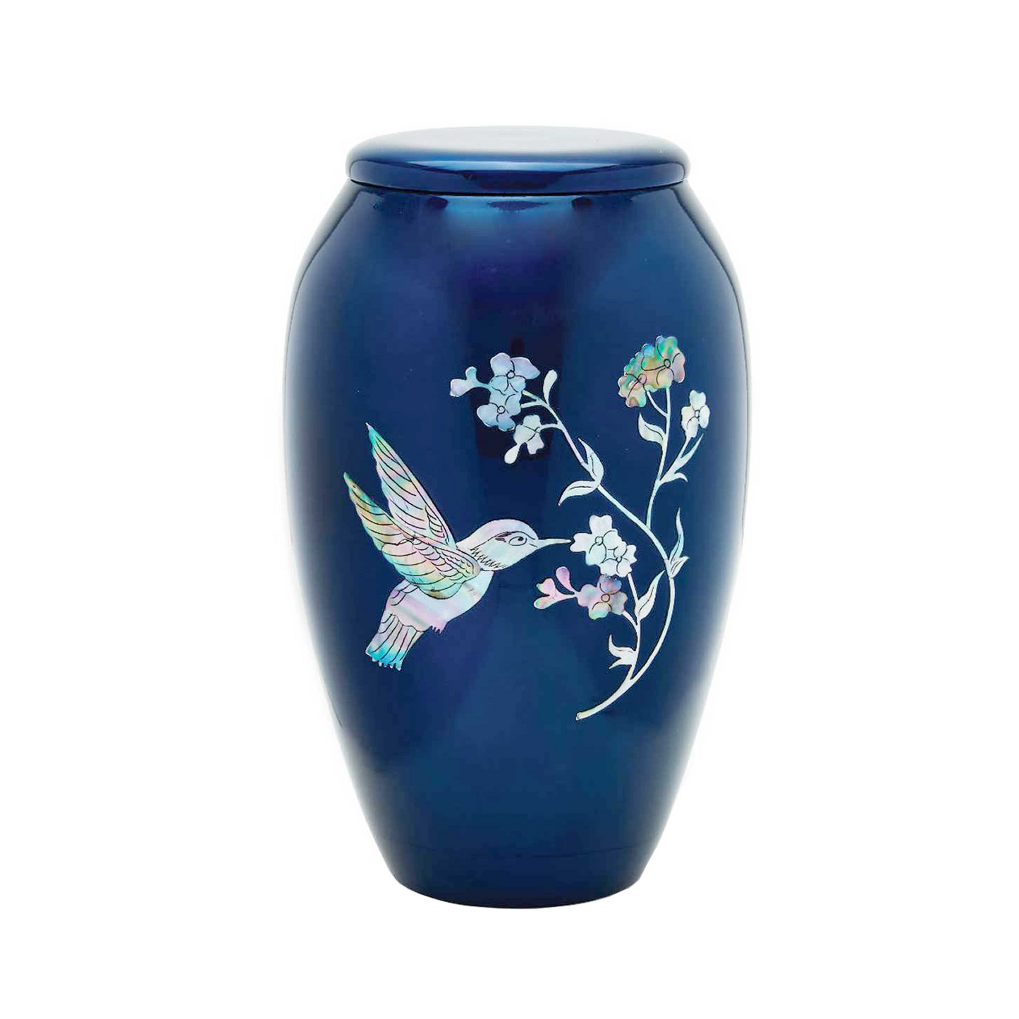 Dark Blue Flower & Bird Printed Cremation Urn for Human Ashes