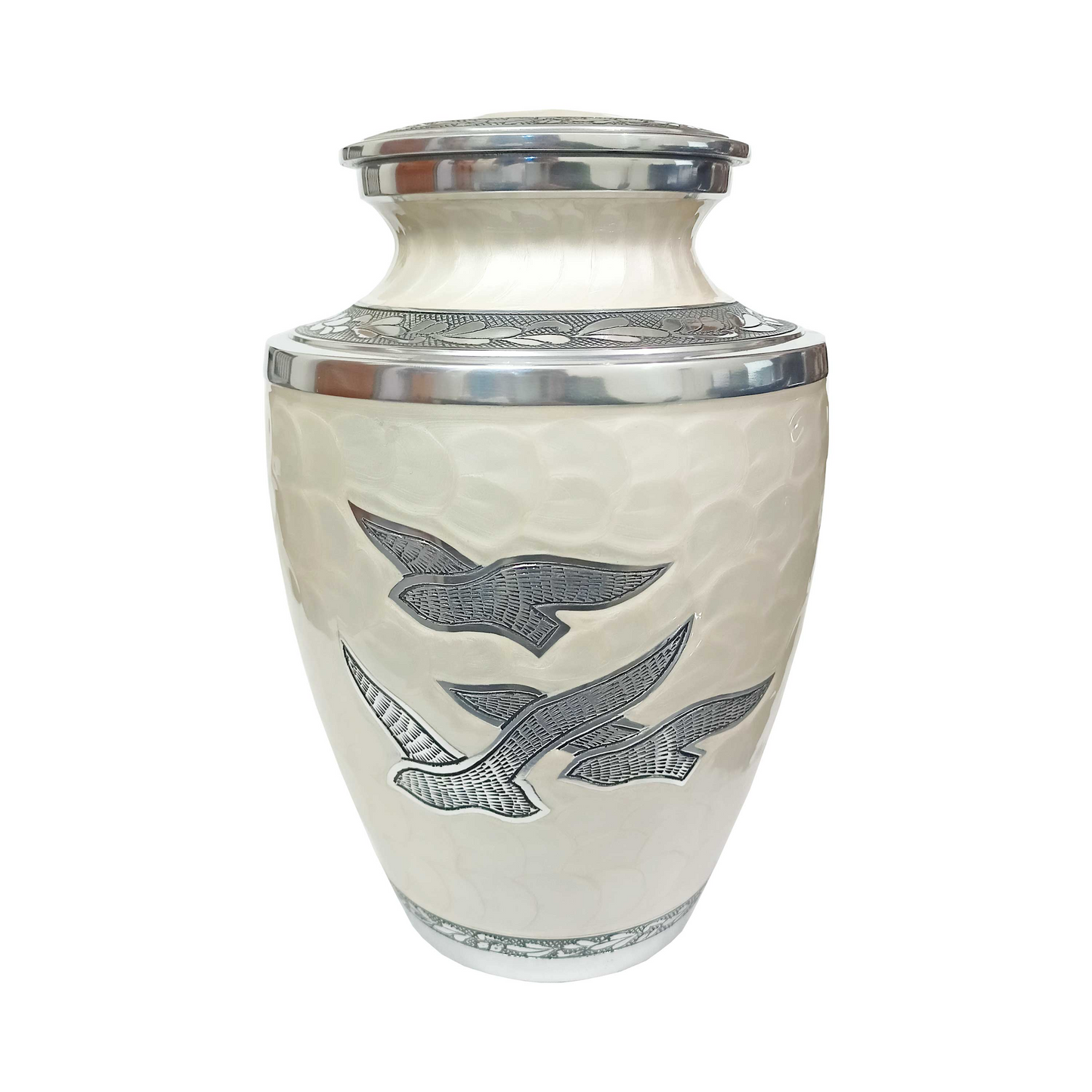 Trieste Unreal Soaring Birds White Cremation Urn for Human Ashes
