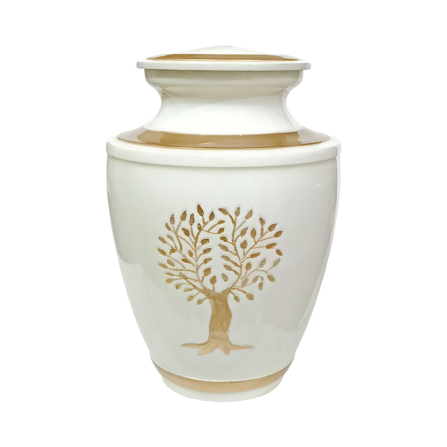 Trieste Golden Tree White Cremation Urn for Human Ashes