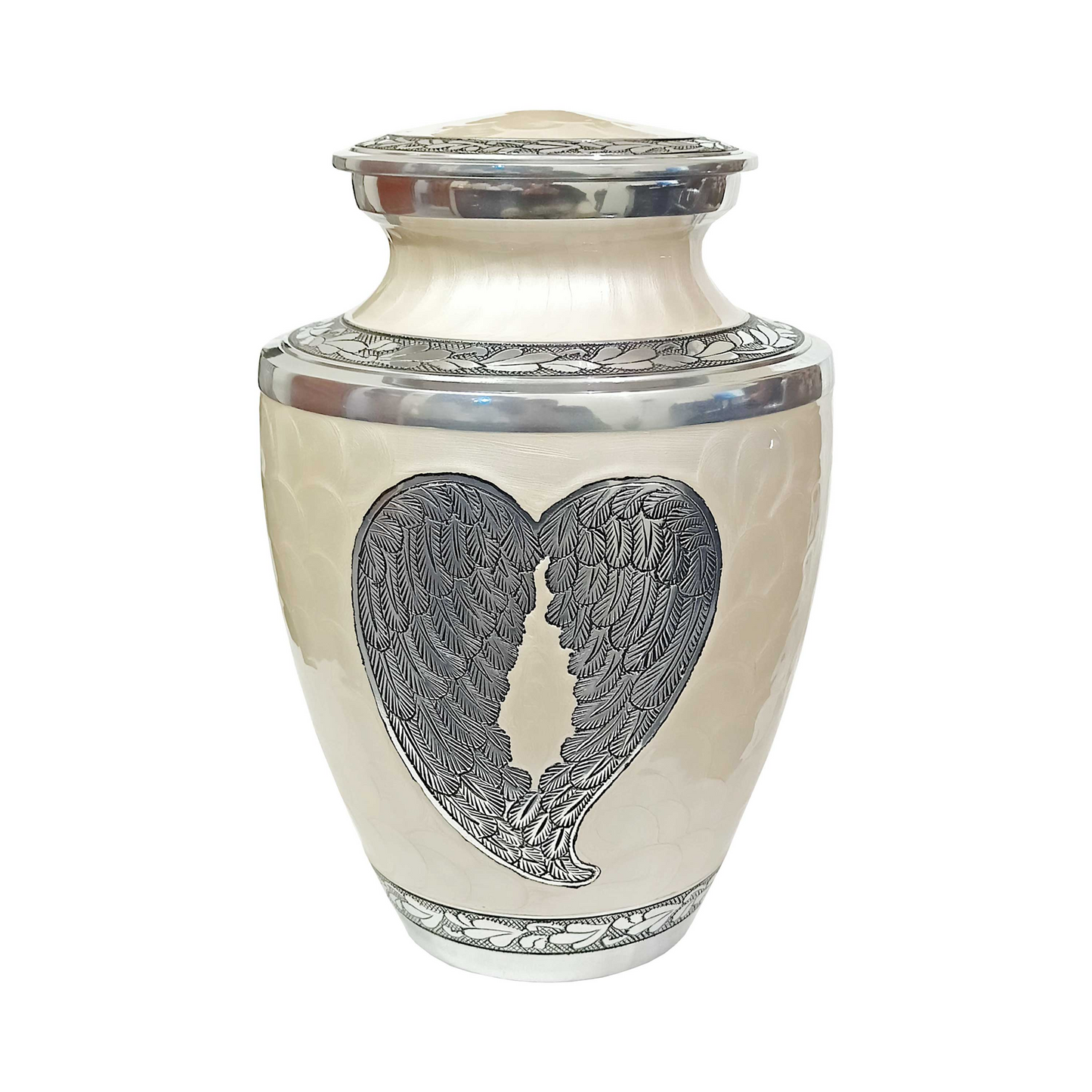 Trieste Wings Engraved Stylish White Cremation Urn for Human Ashes