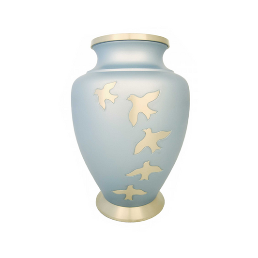 Aria Sky Blue Unreal Soaring Birds Printed Cremation Urn for Human Ashes