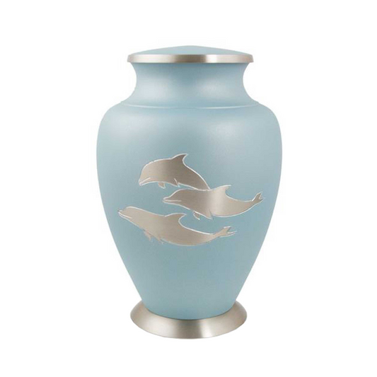 Sky Blue Dolphin Engraved Aria Cremation Urn for Human Ashes