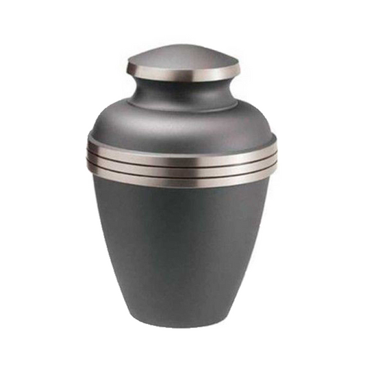 Grey Avalon with Three Black Striped Bands Cremation Urn for Human Ashes