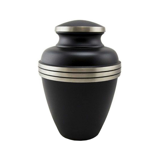 Black Avalon with Three Black Striped Bands Cremation Urn for Human Ashes