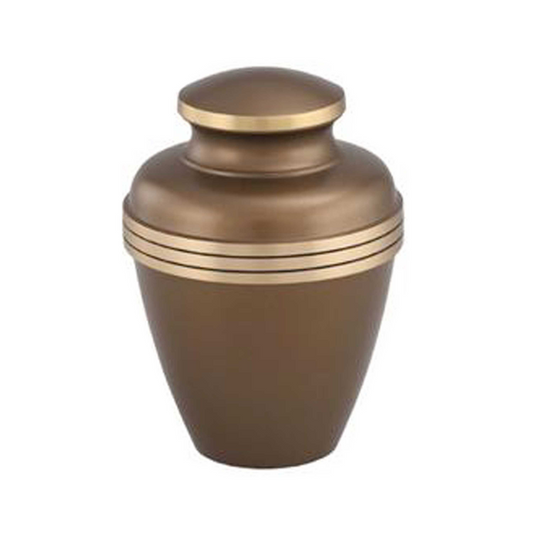 Brown Avalon with Three Striped Band Cremation Urn for Human Ashes