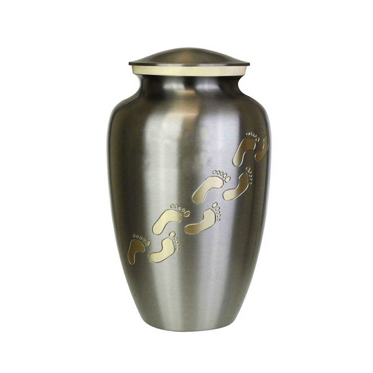 Feet Engraved Silver Metal Classic Cremation Urn for Human Ashes