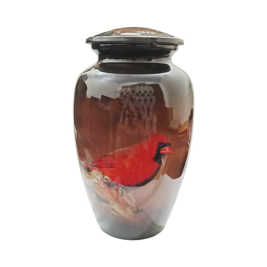 Unreal Red Sparrow Printed Cremation Urn for Human Ashes