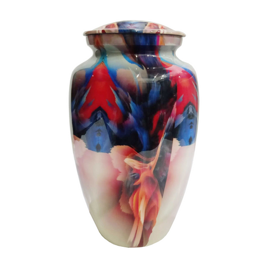 Multi-Colored Asymmetrical Printed Cremation Urn for Human Ashes