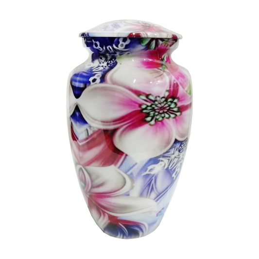 Pink &amp; Blue Floral Printed Cremation Urn for Human Ashes