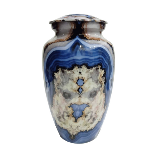 Blue &amp; White Agate Printed Cremation Urn for Human Ashes