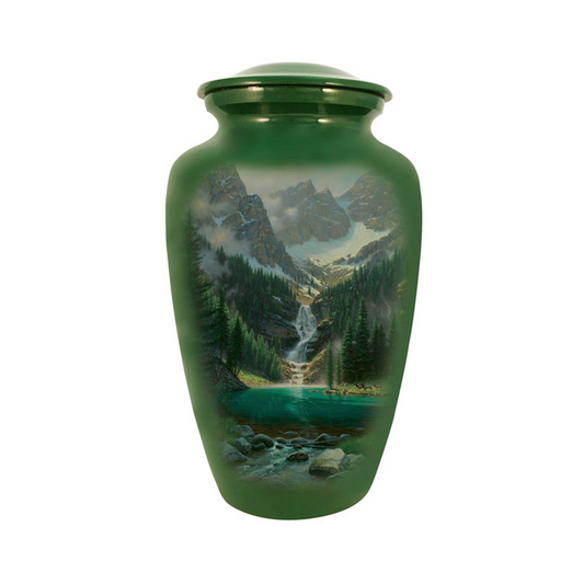 Hills &amp; Kempty Fall Printed Green Cremation Urn for Human Ashes