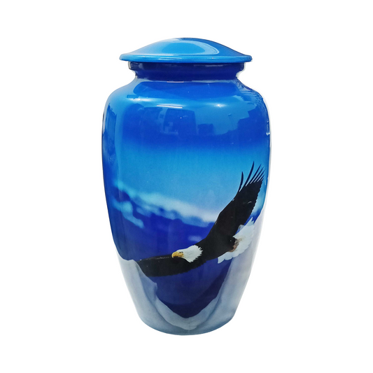Unreal Flying Eagle Blue Printed  Cremation Urn for Human Ashes