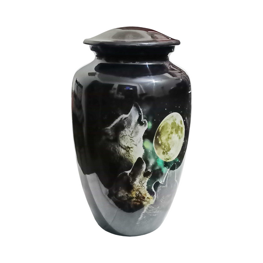 Unreal Howling Wolves Black Printed  Cremation Urn for Human Ashes