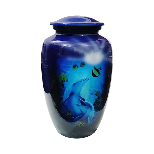 Unreal Underwater Blue Printed  Cremation Urn for Human Ashes