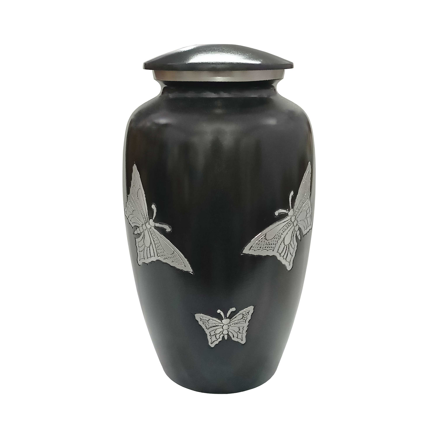 Hover Butterflies Black Metal Cremation Urn for Human Ashes