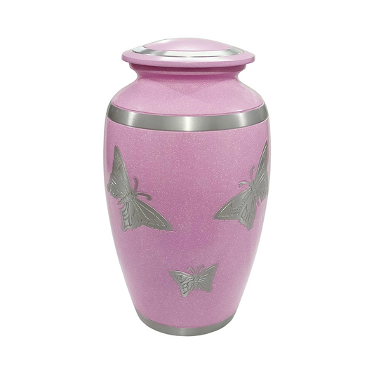 Hover Butterflies Pink Metal Cremation Urn for Human Ashes