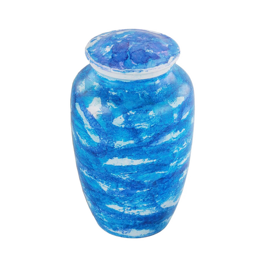Blue &amp; White Decal Classic Cremation Urn for Human Ashes