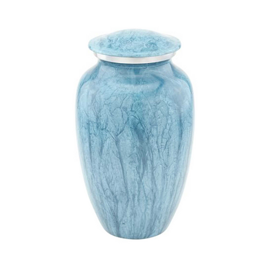 Light Blue Marbled Classic Cremation Urn for Human Ashes