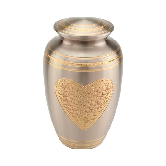 Pewter Classic Heart-Shaped Engraved Cremation Urn for Human Ashes