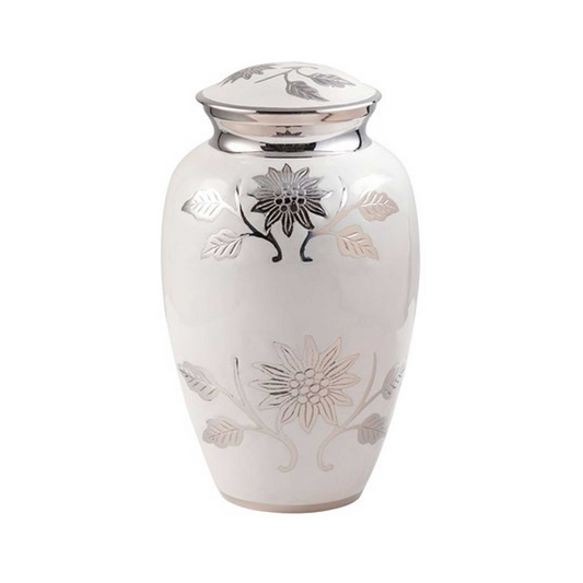 Sunflower White Classic Cremation Urn for Human Ashes