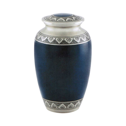 Bettel Leaves Blue Engraved Classic Cremation Urn for Human Ashes