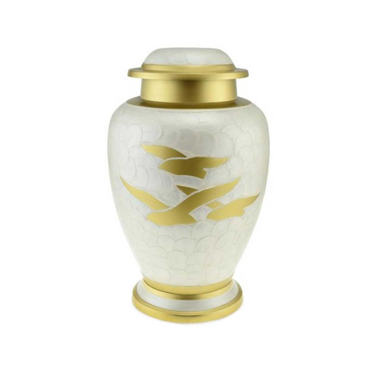 Dove White & Golden Unreal Soaring Birds Cremation Urn for Human Ashes