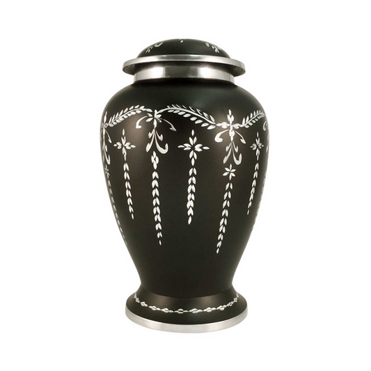 Black Dove Barley Vines Engraved Cremation Urn for Human Ashes