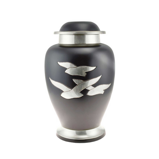 Dove White & Silver Unreal Soaring Bird Cremation Urn for Human Ashes